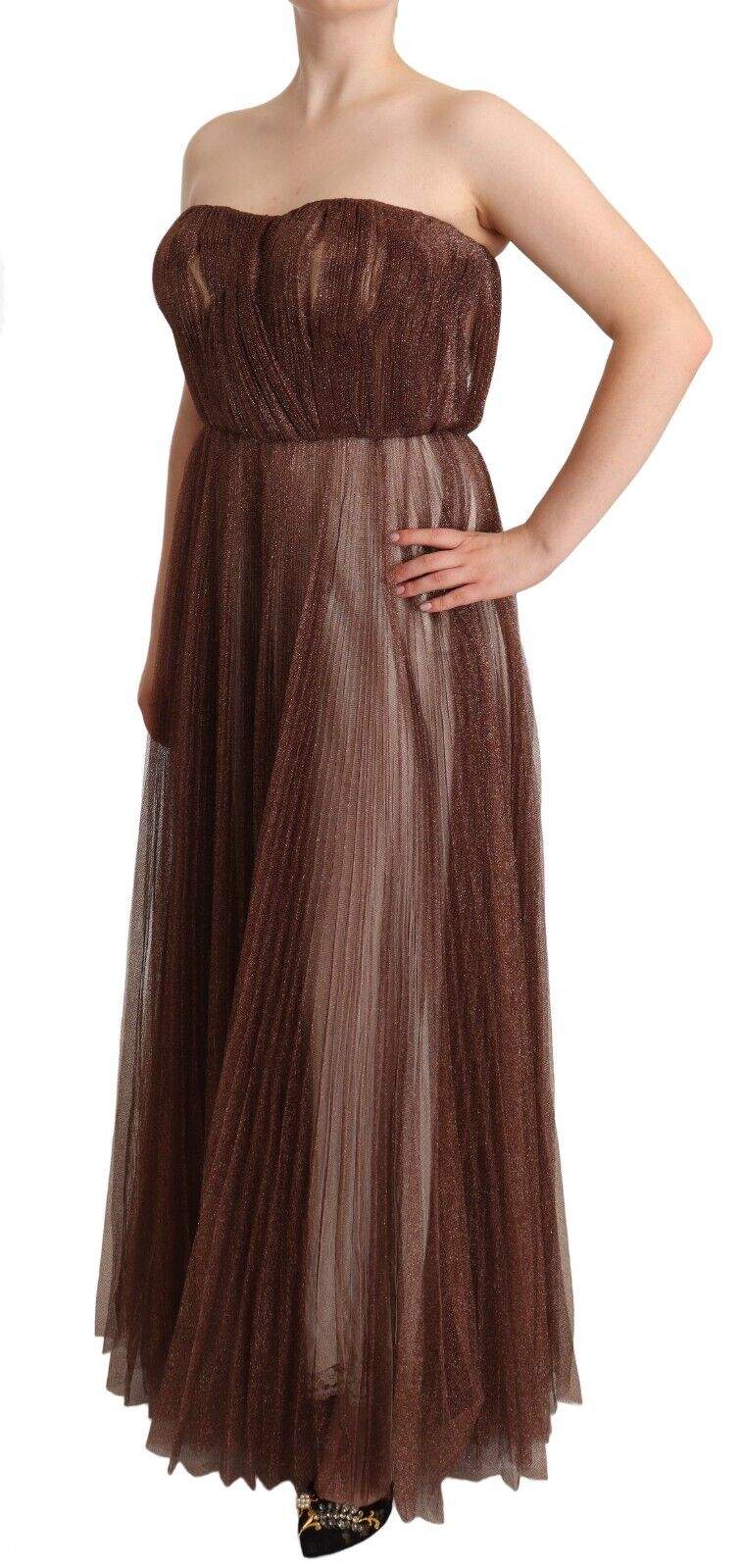 Dolce & Gabbana Metallic Bronze Polyester Maxi Gown Dress Bronze, Dolce & Gabbana, Dresses - Women - Clothing, feed-1, IT46|XL at SEYMAYKA