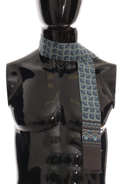 Dolce & Gabbana Blue Patterned Silk Slim Wrap Fringes Scarf #men, Blue, Dolce & Gabbana, feed-1, Scarves - Men - Accessories at SEYMAYKA