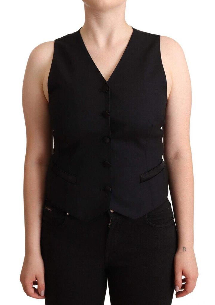 Dolce & Gabbana Black Button Down Sleeveless Viscose Vest Top Black, Dolce & Gabbana, feed-1, IT36|XXS, IT38|XS, IT40|S, IT42|M, IT44|L, IT46|XL, Tops & T-Shirts - Women - Clothing at SEYMAYKA