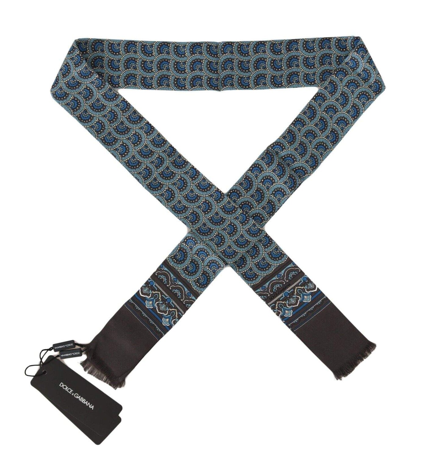 Dolce & Gabbana Blue Patterned Silk Slim Wrap Fringes Scarf #men, Blue, Dolce & Gabbana, feed-1, Scarves - Men - Accessories at SEYMAYKA