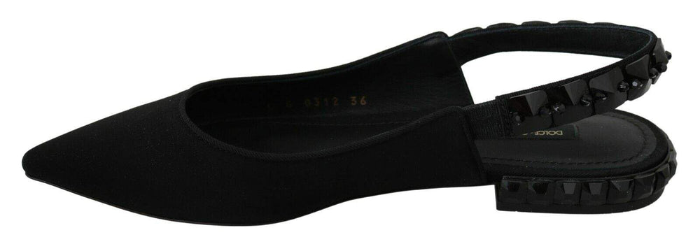 Dolce & Gabbana Black Flats Slingback Charmeuse Shoes Black, Dolce & Gabbana, EU36/US5.5, EU37.5/US7, feed-agegroup-adult, feed-color-Black, feed-gender-female, Flat Shoes - Women - Shoes at SEYMAYKA