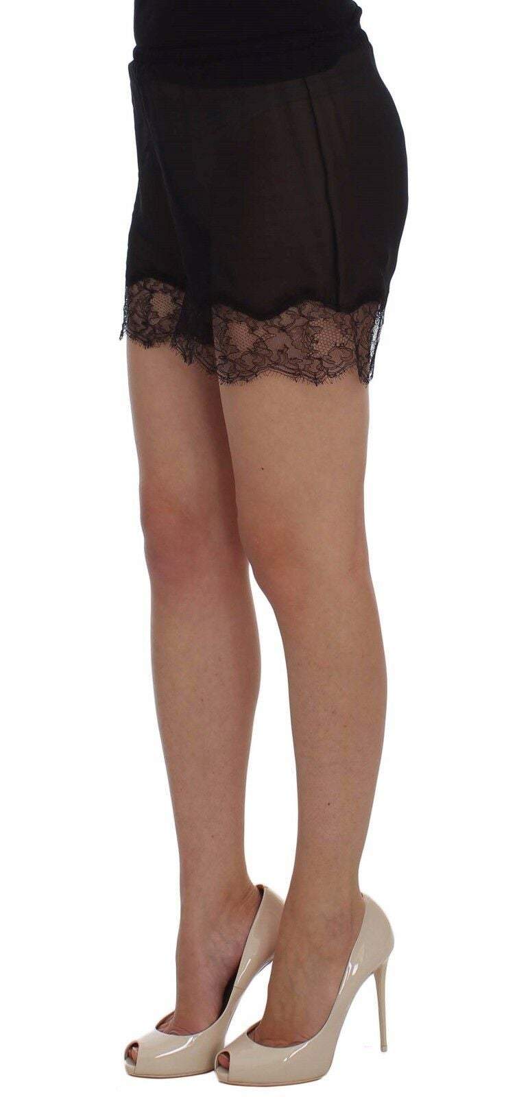 Dolce & Gabbana Black Floral Lace Silk Sleepwear Shorts #women, Black, Dolce & Gabbana, feed-agegroup-adult, feed-color-black, feed-gender-female, IT2 | S, IT3 | M, IT4 | L, Shorts - Women - Clothing, Women - New Arrivals at SEYMAYKA