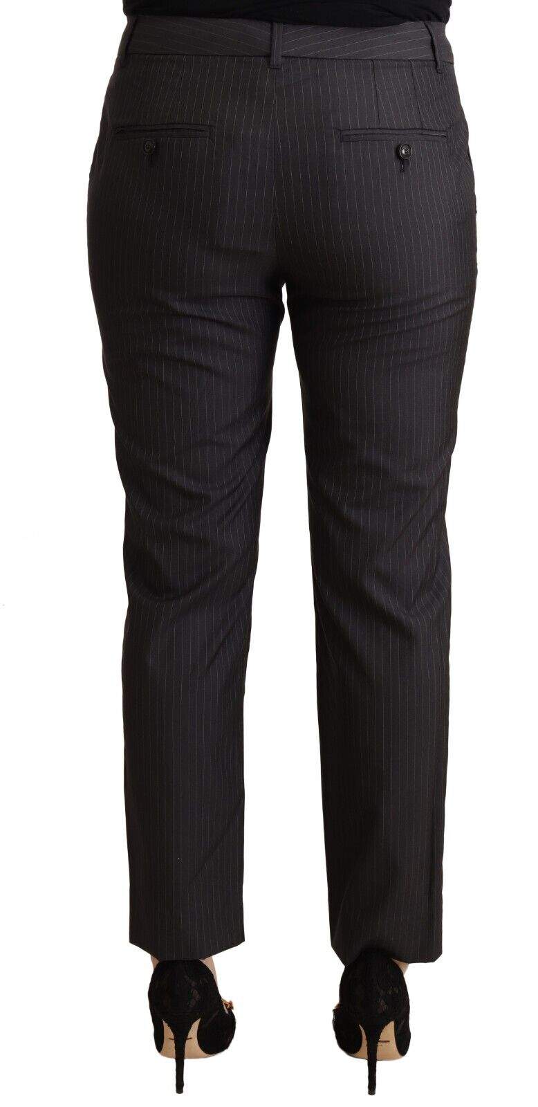 Dolce & Gabbana Black Striped Wool Tapered Trouser Pants Black, Dolce & Gabbana, feed-1, IT44|L, Jeans & Pants - Women - Clothing at SEYMAYKA