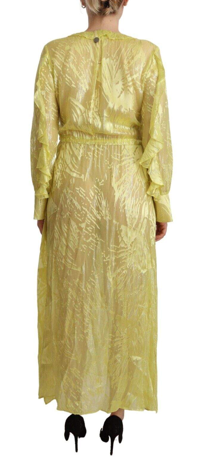 Patrizia Pepe Yellow Silk Long Sleeves Plunging Maxi Dress Dresses - Women - Clothing, feed-1, IT40|S, Patrizia Pepe, Yellow at SEYMAYKA