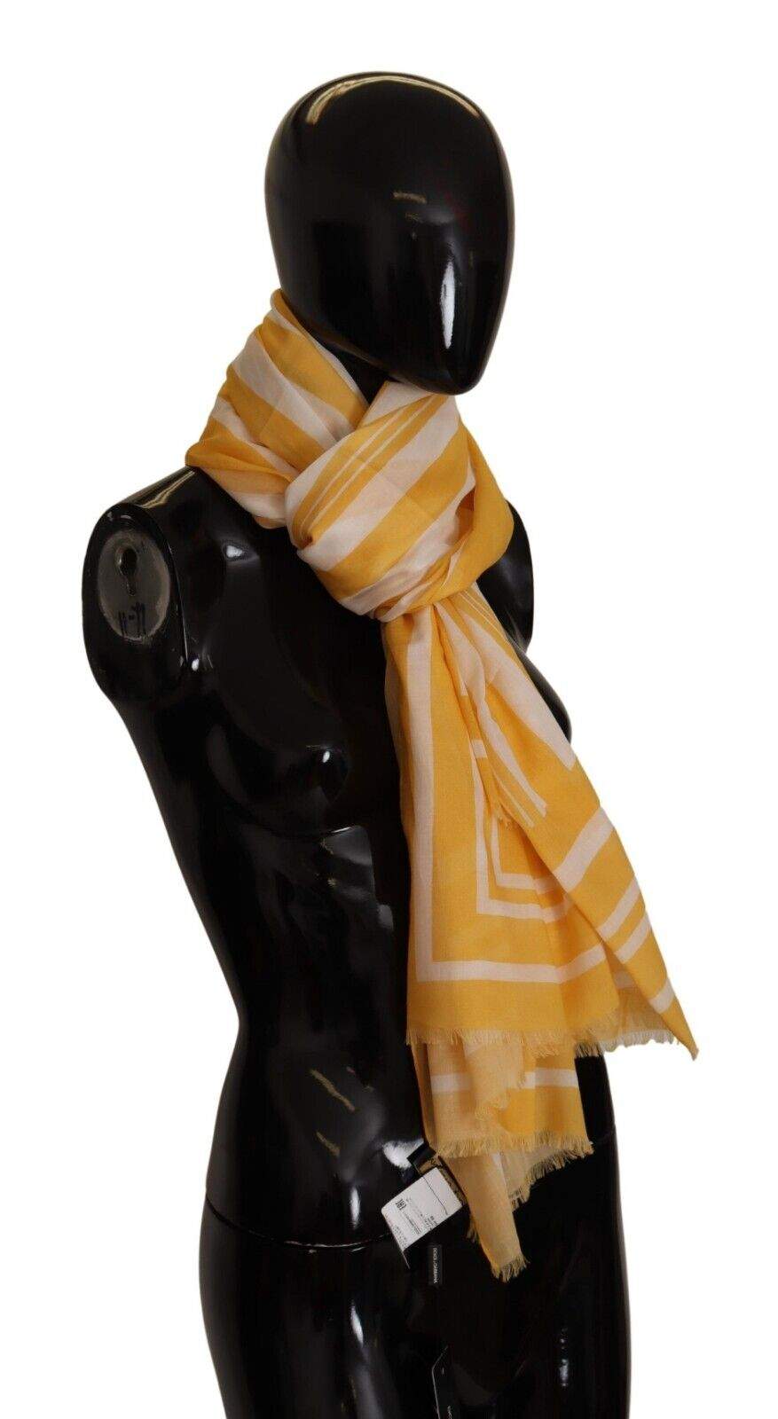 Dolce & Gabbana Yellow White Striped Portocervo Shawl Scarf Dolce & Gabbana, feed-1, Scarves - Women - Accessories, Yellow at SEYMAYKA