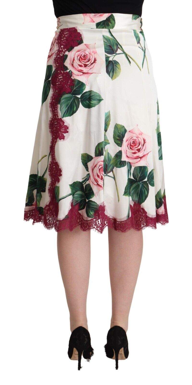 Dolce & Gabbana White Rose Print High Waist Midi A-line Skirt Dolce & Gabbana, feed-1, IT36|XXS, IT38|XS, IT40|S, IT42|M, IT44|L, IT46|XL, IT48|XXL, Skirts - Women - Clothing, White at SEYMAYKA