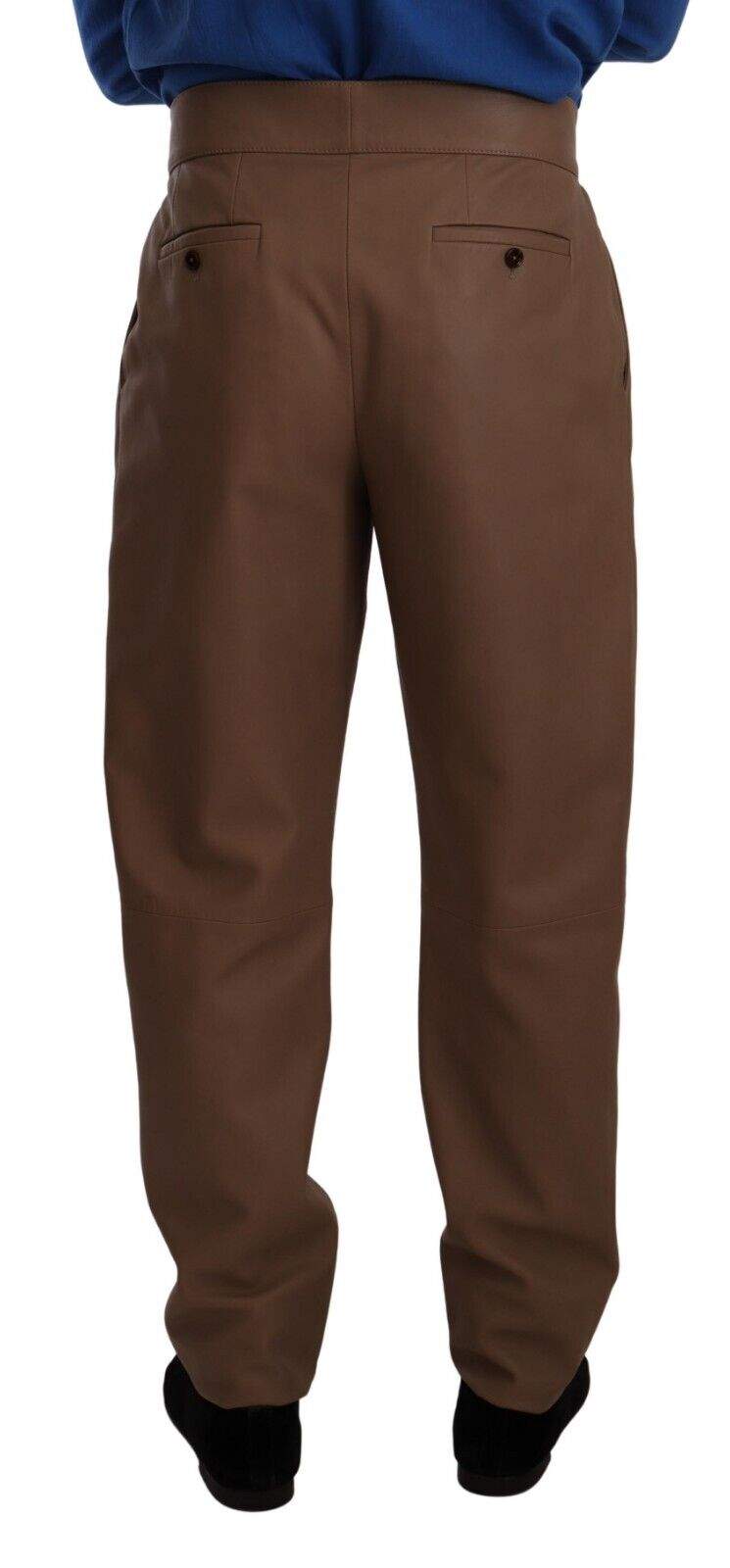 Dolce & Gabbana Brown Leather Tapered High Waist Pants #men, Brown, Dolce & Gabbana, feed-1, IT48 | M, Jeans & Pants - Men - Clothing at SEYMAYKA