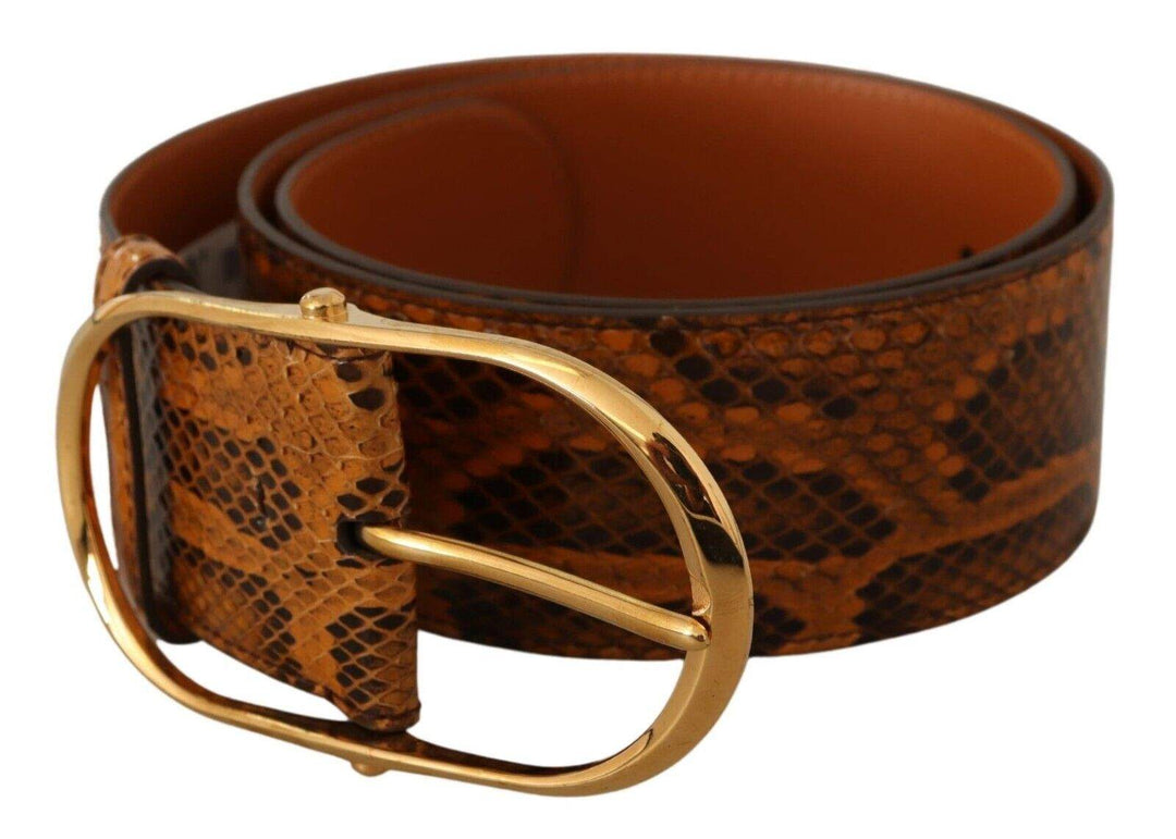 Dolce & Gabbana Brown Exotic Leather Gold Oval Buckle Belt 80 cm / 32 Inches, Belts - Women - Accessories, Brown, Dolce & Gabbana, feed-1 at SEYMAYKA