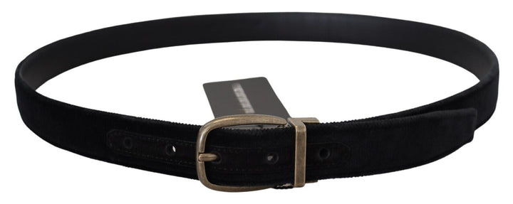 Dolce & Gabbana Black Velvet Leather Antique Metal Buckle