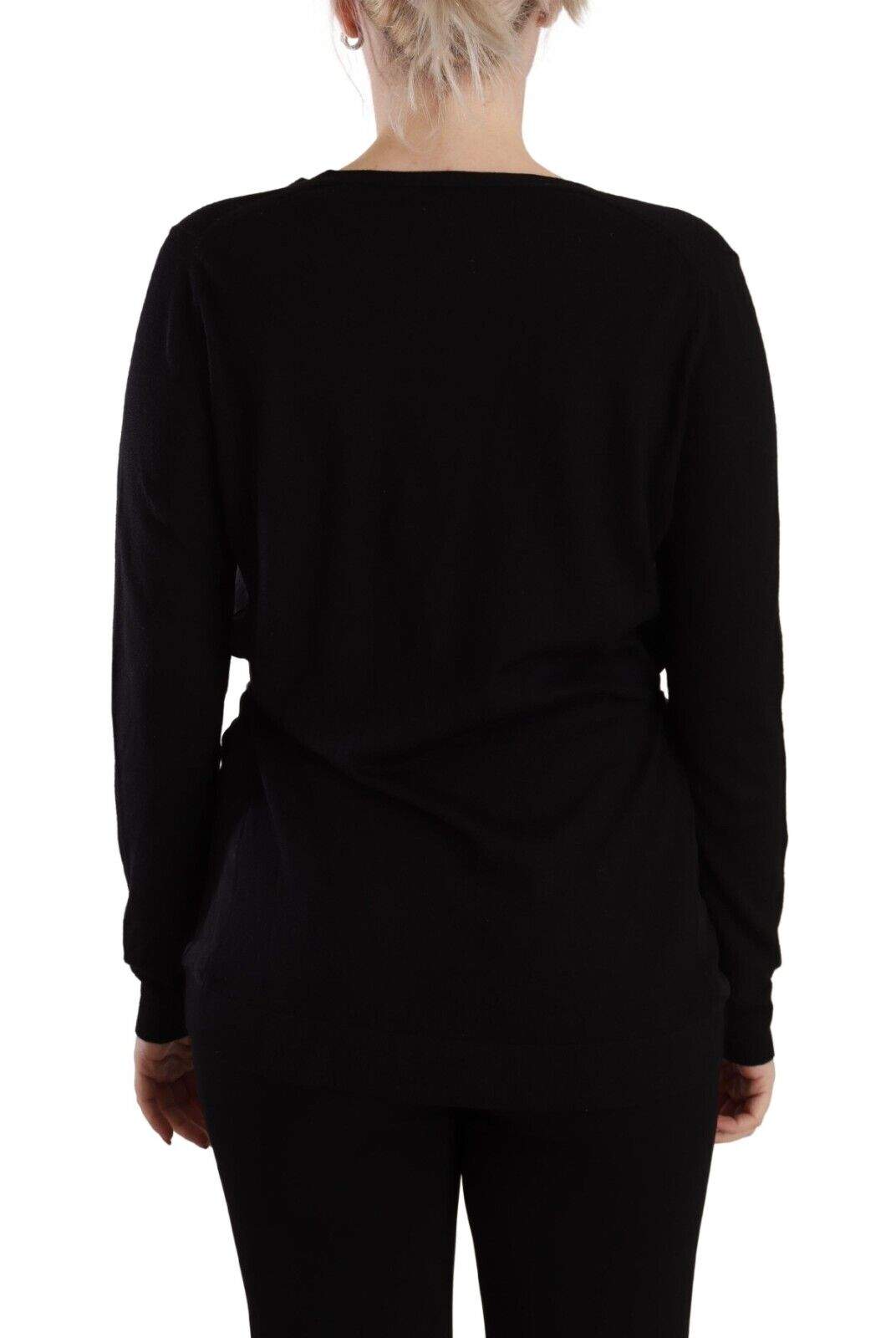 Dolce & Gabbana Black Wool V-neck Long Sleeves Pullover Top Black, Dolce & Gabbana, feed-1, IT42|M, Tops & T-Shirts - Women - Clothing at SEYMAYKA