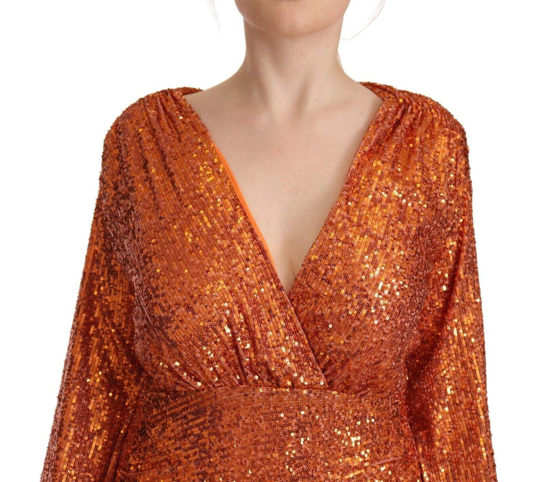 Aniye By Orange Sequined Long Sleeves Mini Sheath Wrap Dress Aniye By, Dresses - Women - Clothing, feed-1, IT42|M, Orange at SEYMAYKA