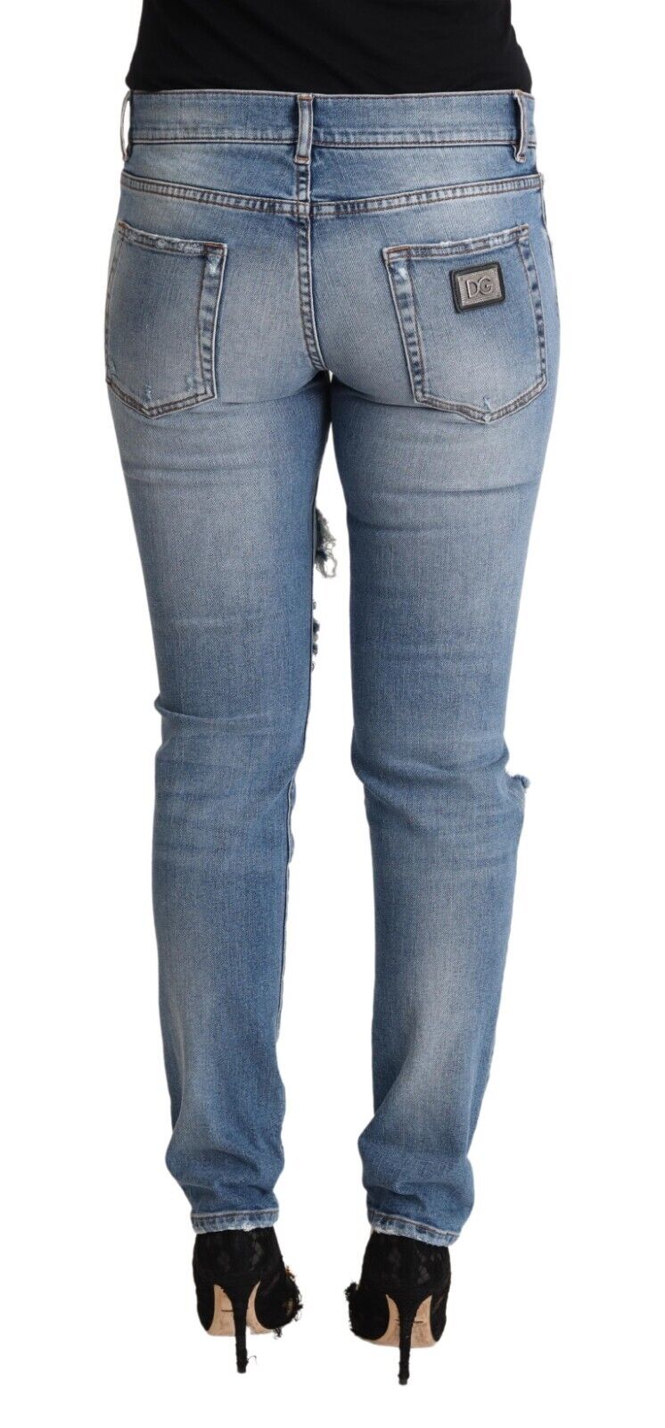 Dolce & Gabbana Blue Distressed Cotton Denim Skinny Jeans