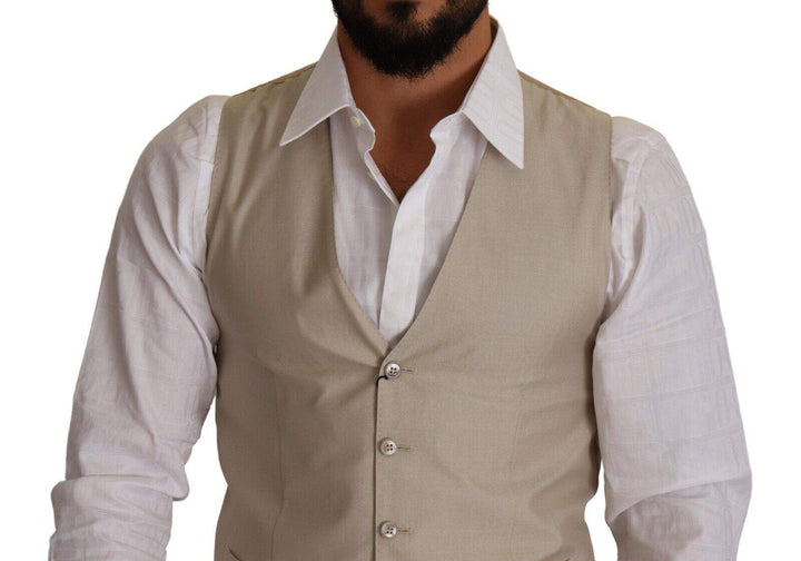 Dolce & Gabbana Beige Cotton Silk Slim Fit Waistcoat Vest #men, Beige, Dolce & Gabbana, feed-1, IT48 | M, Vests - Men - Clothing at SEYMAYKA