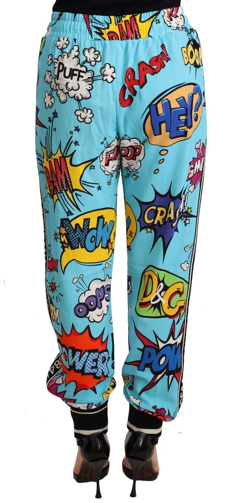 Dolce & Gabbana Blue Cartoon Print Jogger Viscose Stretch Pants Blue, Dolce & Gabbana, feed-1, IT40|S, Jeans & Pants - Women - Clothing at SEYMAYKA