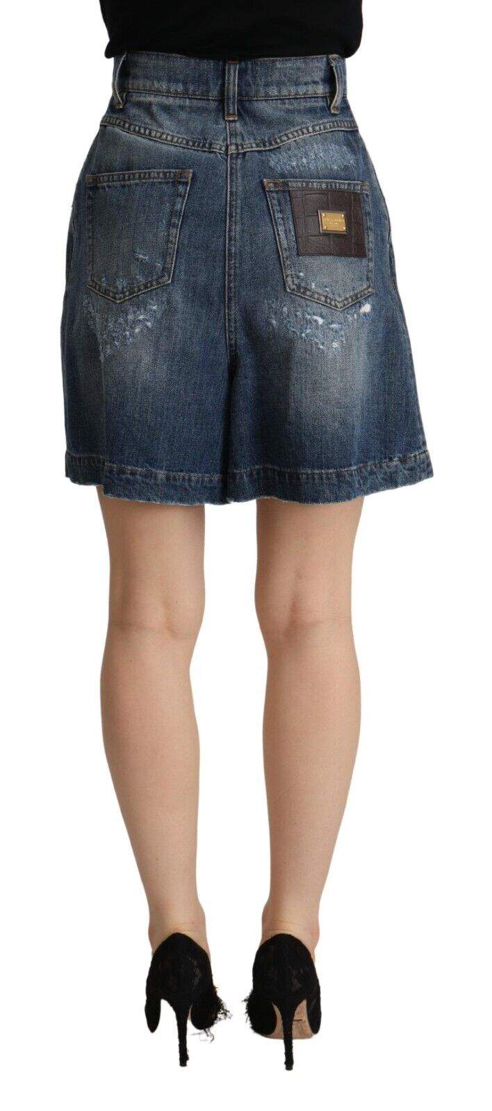 Dolce & Gabbana Blue Distressed Cotton High Waist Bermuda Shorts Blue, Dolce & Gabbana, feed-1, IT40|S, Shorts - Women - Clothing at SEYMAYKA