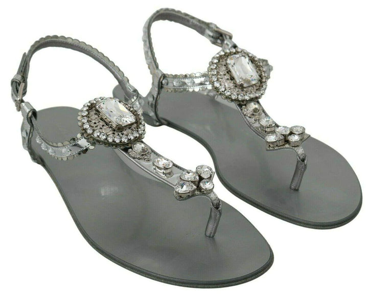 Dolce & Gabbana  Silver Crystal Sandals Flip Flops Shoes #women, Brand_Dolce & Gabbana, Catch, Category_Shoes, Dolce & Gabbana, EU36/US5.5, EU37/US6.5, EU38/US7.5, EU39/US8.5, EU40/US9.5, feed-agegroup-adult, feed-color-silver, feed-gender-female, feed-size-US5.5, feed-size-US6.5, feed-size-US8.5, feed-size-US9.5, Flat Shoes - Women - Shoes, Gender_Women, Kogan, Shoes - New Arrivals, Silver at SEYMAYKA