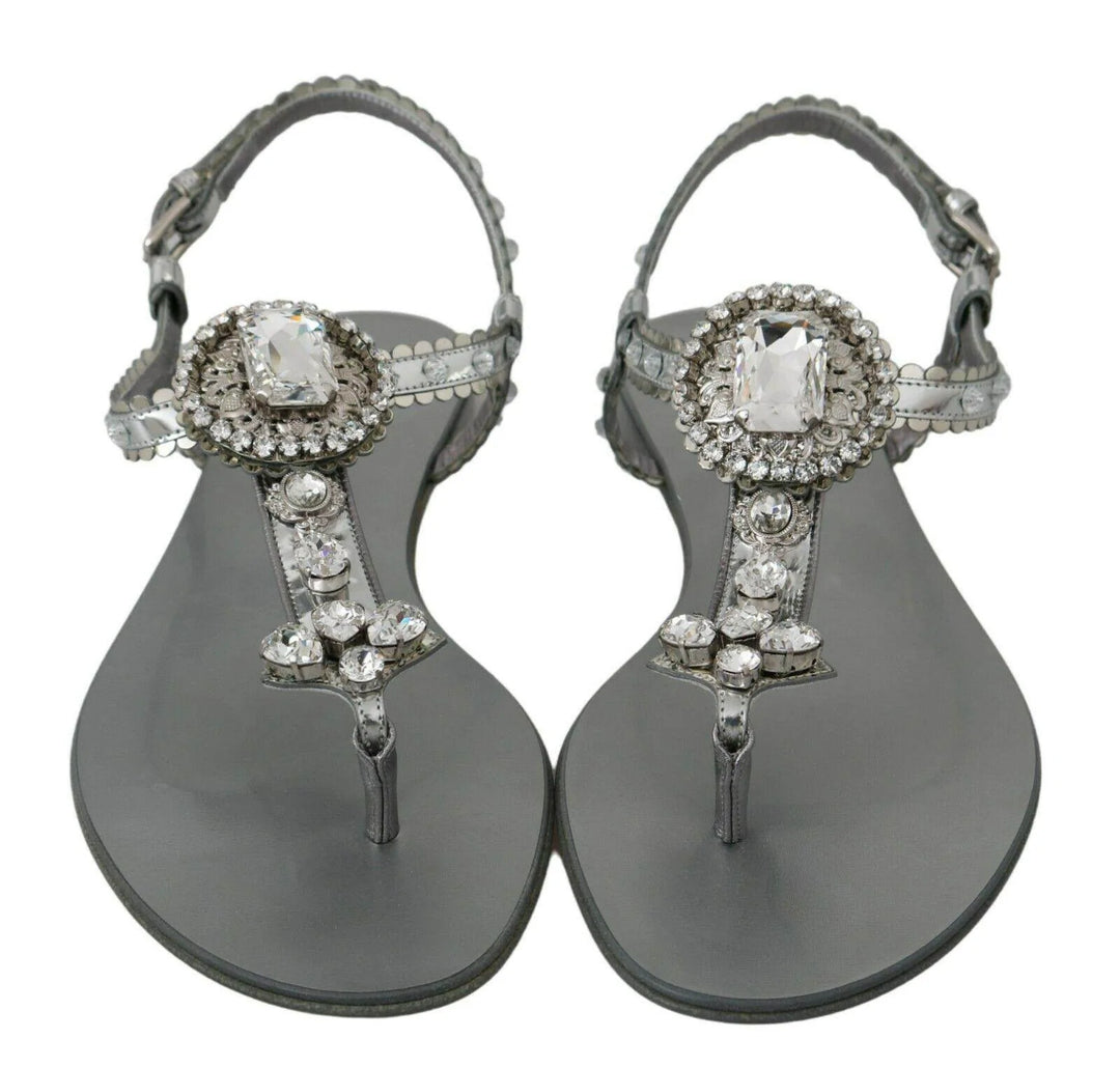 Dolce & Gabbana  Silver Crystal Sandals Flip Flops Shoes #women, Brand_Dolce & Gabbana, Catch, Category_Shoes, Dolce & Gabbana, EU36/US5.5, EU37/US6.5, EU38/US7.5, EU39/US8.5, EU40/US9.5, feed-agegroup-adult, feed-color-silver, feed-gender-female, feed-size-US5.5, feed-size-US6.5, feed-size-US8.5, feed-size-US9.5, Flat Shoes - Women - Shoes, Gender_Women, Kogan, Shoes - New Arrivals, Silver at SEYMAYKA