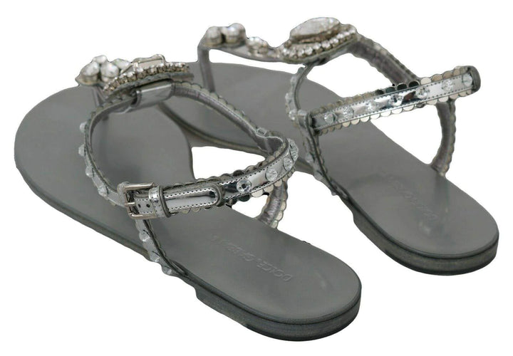 Dolce & Gabbana  Silver Crystal Sandals Flip Flops Shoes #women, Brand_Dolce & Gabbana, Catch, Category_Shoes, Dolce & Gabbana, EU36/US5.5, EU37/US6.5, EU38/US7.5, EU39/US8.5, EU40/US9.5, feed-agegroup-adult, feed-color-silver, feed-gender-female, feed-size-US5.5, feed-size-US6.5, feed-size-US8.5, feed-size-US9.5, Flat Shoes - Women - Shoes, Gender_Women, Kogan, Shoes - New Arrivals, Silver at SEYMAYKA