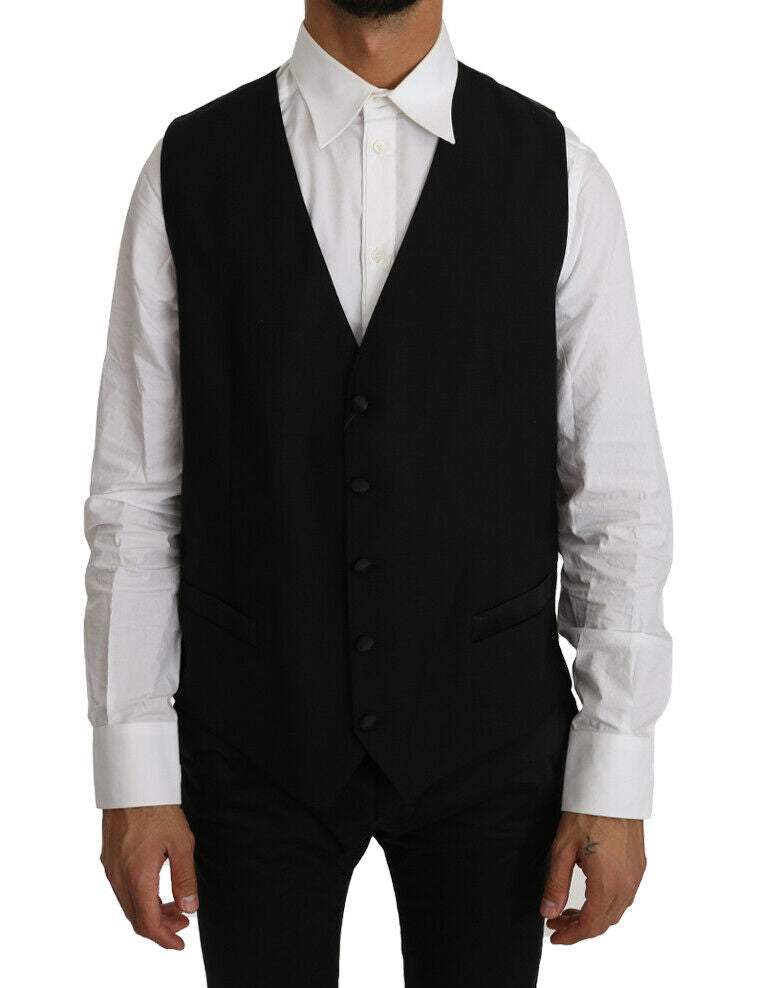 Dolce & Gabbana Black Solid Wool Silk Vest #men, Black, Dolce & Gabbana, feed-agegroup-adult, feed-color-black, feed-gender-male, IT44 | XS, IT46 | S, IT48 | M, IT54 | XXL, Men - New Arrivals, Vests - Men - Clothing at SEYMAYKA