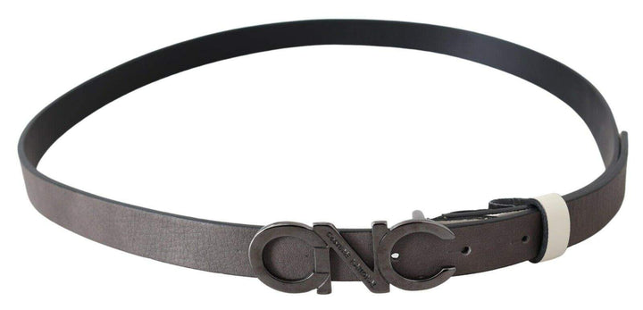 Costume National Belt Mettalic Gray Leather Logo Belt 85 cm / 34 Inches, Belts - Women - Accessories, Costume National, feed-agegroup-adult, feed-color-White, feed-gender-female, White at SEYMAYKA