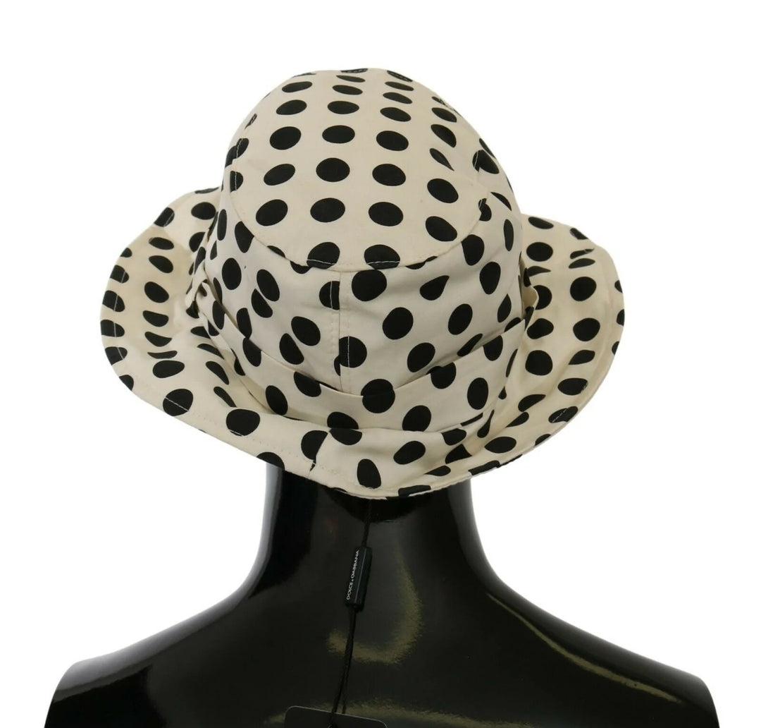 Dolce & Gabbana White 100% Cotton Polka Dot Design Trilby Hat 57 cm|S, 58 cm|M, 60 cm|XL, Dolce & Gabbana, feed-agegroup-adult, feed-color-White, feed-gender-female, Hat - Women - Accessories, White at SEYMAYKA