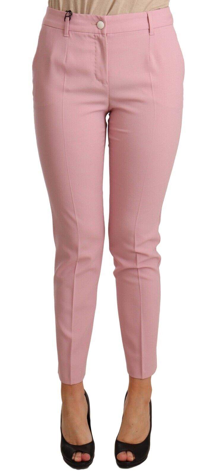 Dolce & Gabbana Pink Wool Stretch High Waist Trouser Pants Dolce & Gabbana, feed-agegroup-adult, feed-color-Pink, feed-gender-female, IT40|S, Jeans & Pants - Women - Clothing, Pink at SEYMAYKA