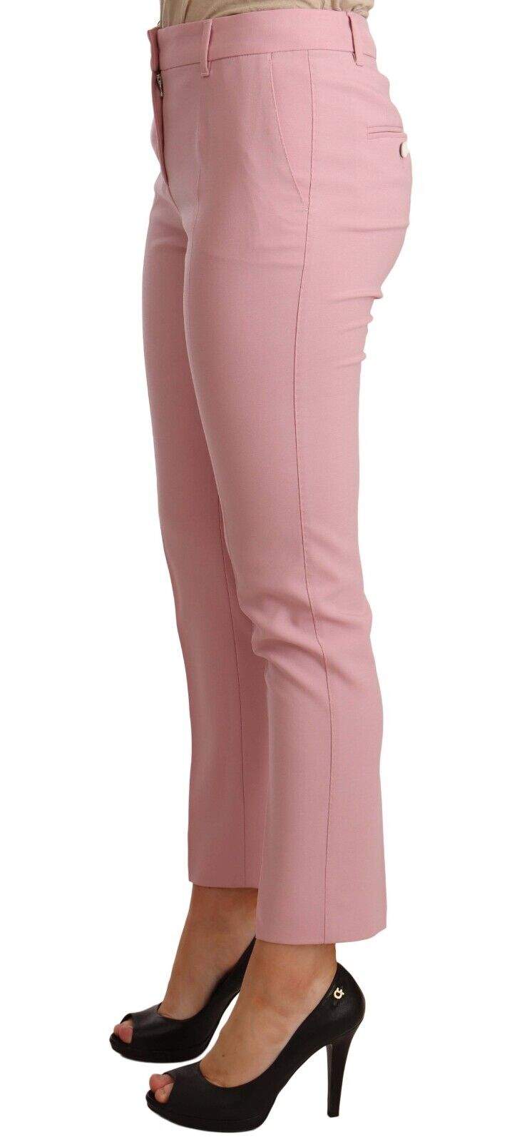 Dolce & Gabbana Pink Wool Stretch High Waist Trouser Pants Dolce & Gabbana, feed-agegroup-adult, feed-color-Pink, feed-gender-female, IT40|S, Jeans & Pants - Women - Clothing, Pink at SEYMAYKA