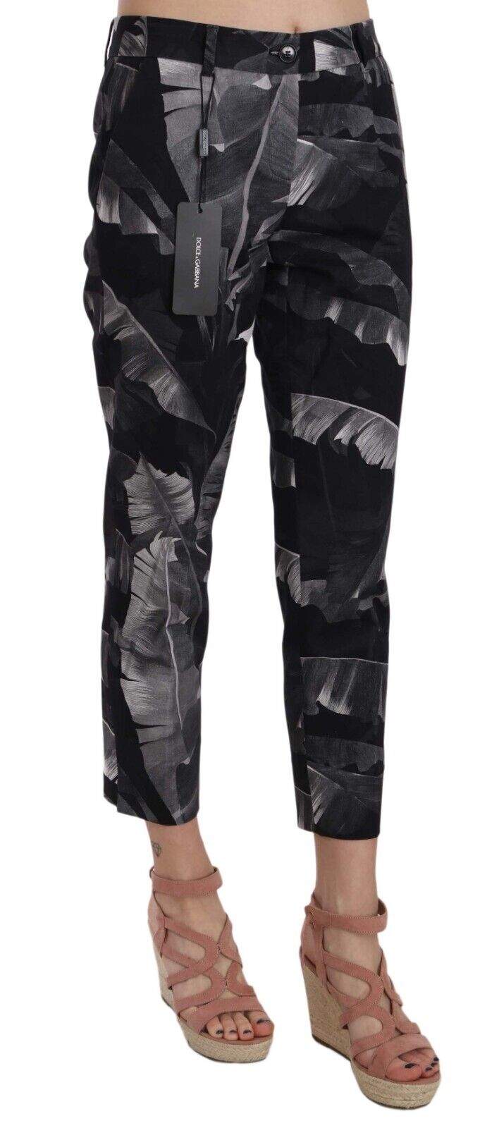 Dolce & Gabbana Black Banana Leaf Print Skinny Capri Pants Black, Dolce & Gabbana, feed-agegroup-adult, feed-color-Black, feed-gender-female, IT46 | L, Jeans & Pants - Women - Clothing at SEYMAYKA