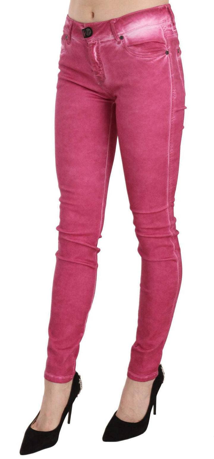 Dolce & Gabbana Pink Velvet Mid Waist Skinny Trouser Pants Dolce & Gabbana, feed-agegroup-adult, feed-color-Pink, feed-gender-female, Jeans & Pants - Women - Clothing, Pink, W26, W27, W28, W29, W30, W31 at SEYMAYKA