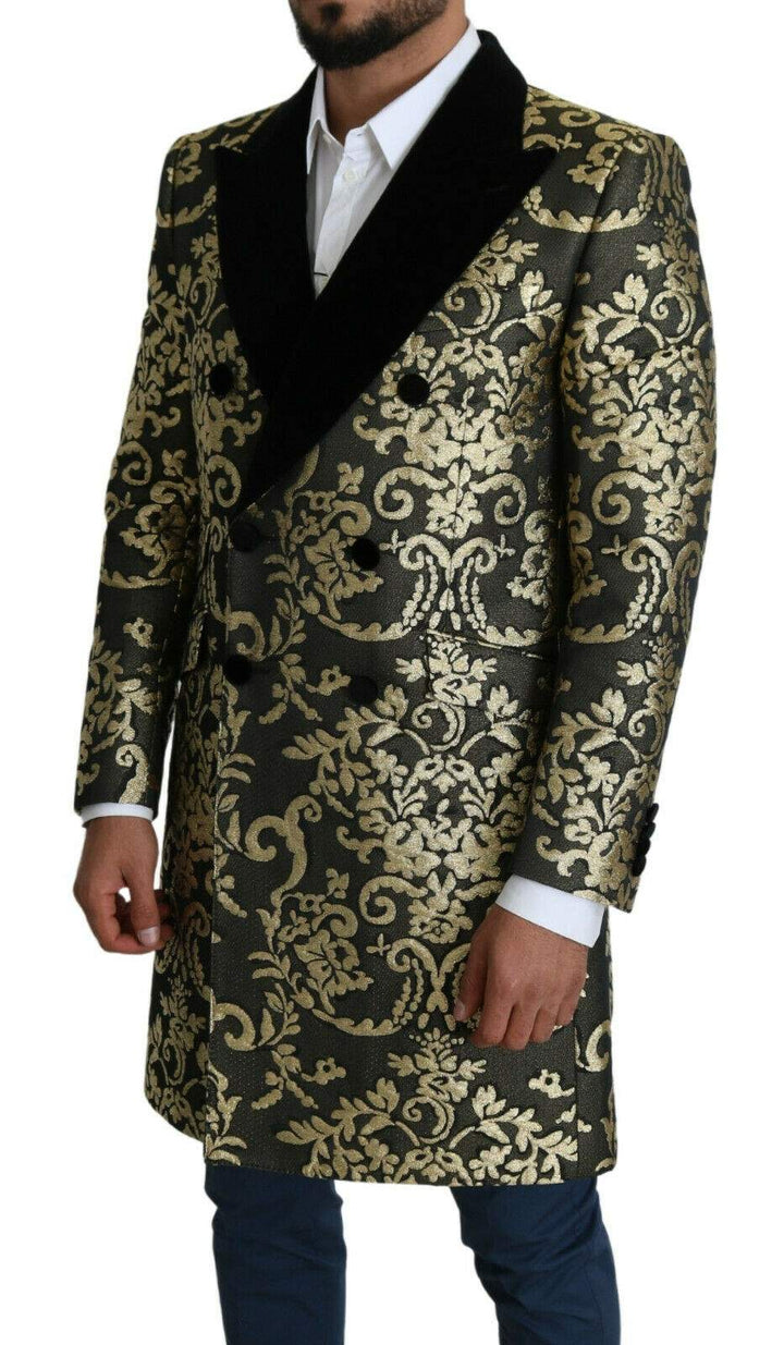 Dolce & Gabbana Black Gold Jacquard Long Coat SICILIA Jacket #men, Blazers - Men - Clothing, Dolce & Gabbana, feed-1, Gold Black, IT46 | S, IT50 | L, IT52 | XL at SEYMAYKA