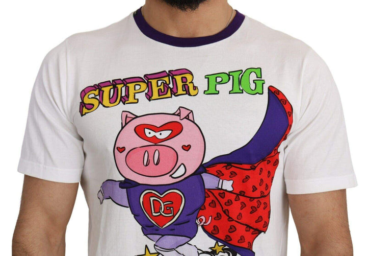 Dolce & Gabbana White Cotton Top Super Power Pig T-shirt #men, Dolce & Gabbana, feed-1, IT44 | XS, IT46 | S, IT48 | M, IT50 | L, IT52 | XL, IT54 | XL, IT56 | XXL, T-Shirts - Men - Clothing, White at SEYMAYKA