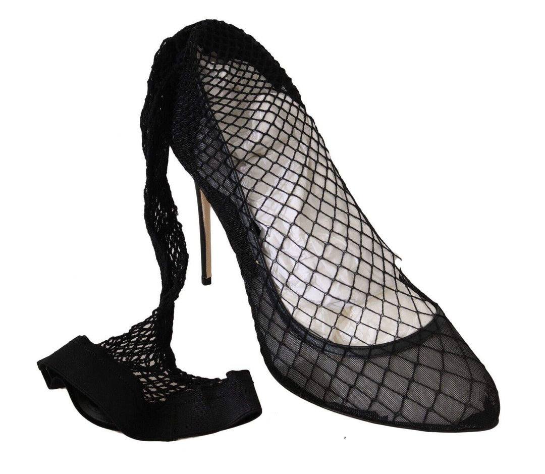 Dolce & Gabbana Black Netted Sock Heels Pumps Black, Dolce & Gabbana, EU39/US8.5, feed-1, Pumps - Women - Shoes at SEYMAYKA