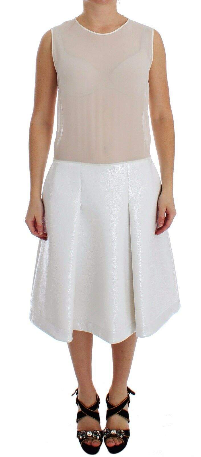 Koonhor White Pleated Bottom Tank Sheath Transparent Dress Dresses - Women - Clothing, feed-agegroup-adult, feed-color-White, feed-gender-female, IT42|M, IT44|L, Koonhor, White at SEYMAYKA