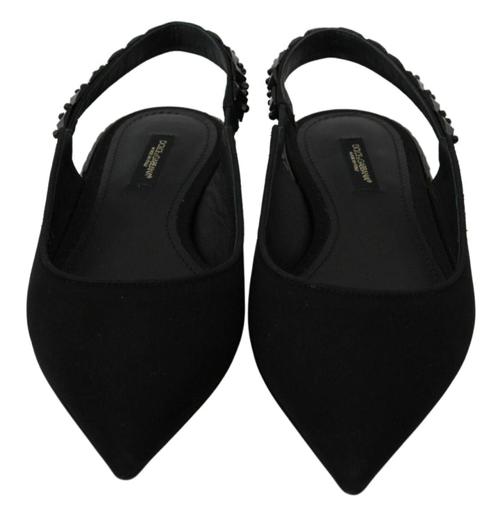 Dolce & Gabbana Black Flats Slingback Charmeuse Shoes Black, Dolce & Gabbana, EU36/US5.5, EU37.5/US7, feed-agegroup-adult, feed-color-Black, feed-gender-female, Flat Shoes - Women - Shoes at SEYMAYKA