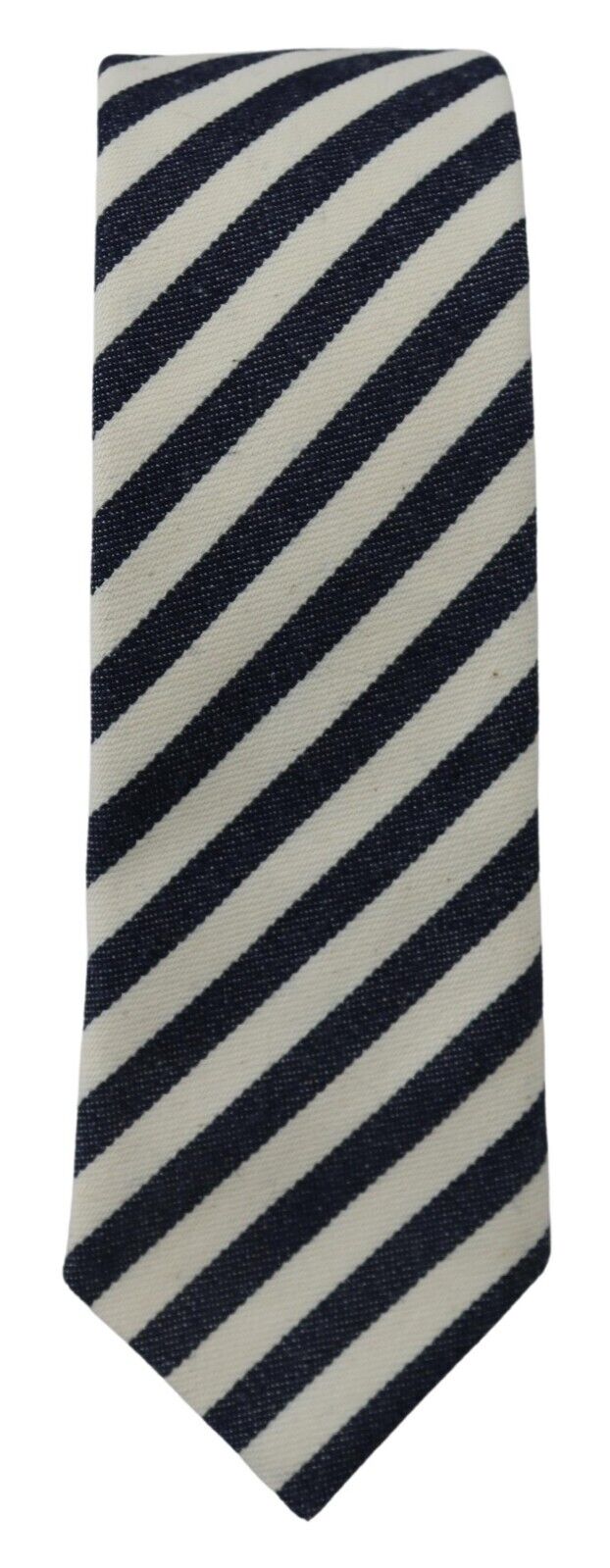 Denny Rose White Blue Striped Classic Adjustable  Silk Tie