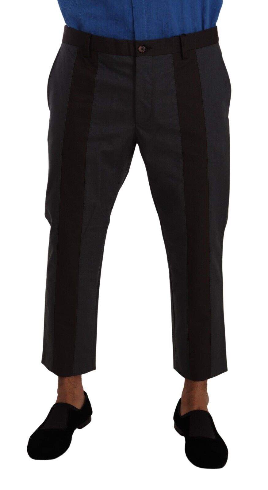 Dolce & Gabbana Gray Bordeaux Striped Cropped Trouser Pants #men, Dolce & Gabbana, feed-1, Gray, IT48 | M, IT52 | XL, IT54 | XL, Jeans & Pants - Men - Clothing at SEYMAYKA