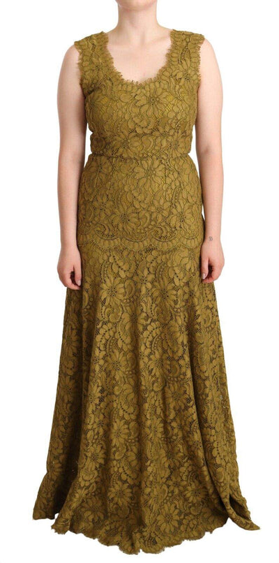 Dolce & Gabbana Brown Floral Lace Maxi Floor Length Dress Brown, Dolce & Gabbana, Dresses - Women - Clothing, feed-1, IT40|S at SEYMAYKA