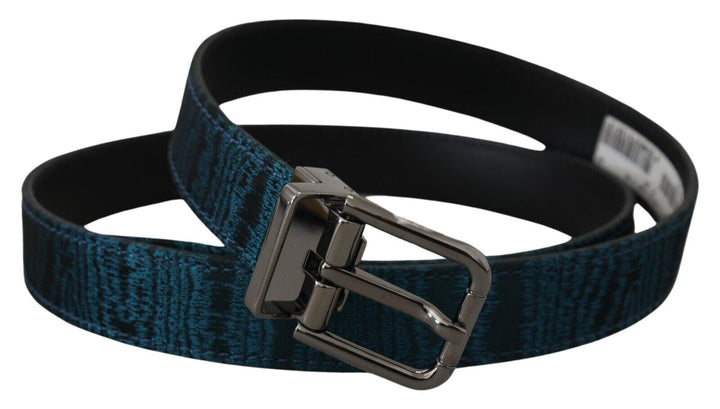 Dolce & Gabbana Blue Jacquard Moire Silver Metal Buckle