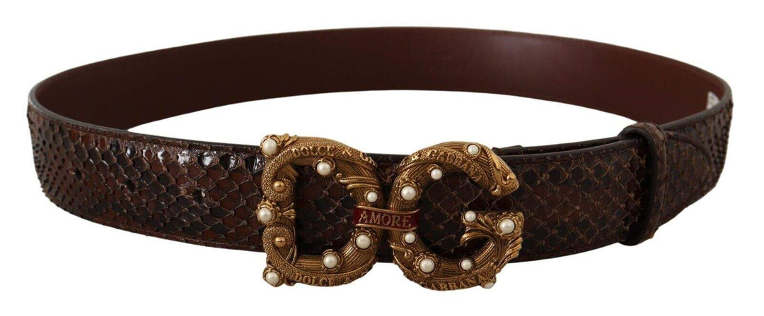 Dolce & Gabbana Brown Exotic Leather Logo Buckle Amore Belt 75 cm / 30 Inches, Belts - Women - Accessories, Brown, Dolce & Gabbana, feed-1 at SEYMAYKA