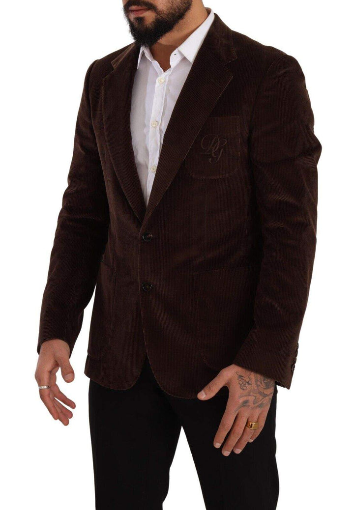 Dolce & Gabbana Brown Corduroy Slim Fit Coat DG Logo Blazer #men, Blazers - Men - Clothing, Brown, Dolce & Gabbana, feed-1, IT50 | L at SEYMAYKA