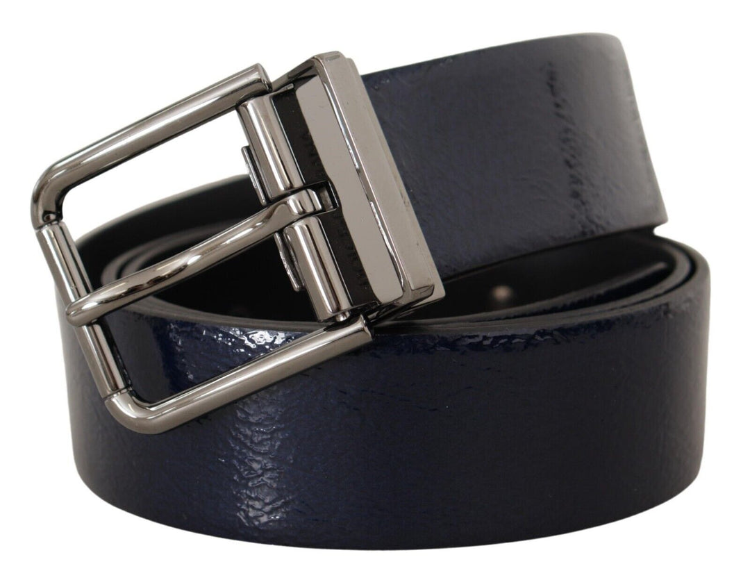 Dolce & Gabbana Blue Patent Leather Vernice Silver Logo Buckle Belt