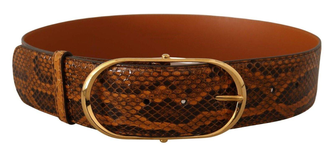 Dolce & Gabbana Brown Exotic Leather Gold Oval Buckle Belt 80 cm / 32 Inches, Belts - Women - Accessories, Brown, Dolce & Gabbana, feed-1 at SEYMAYKA