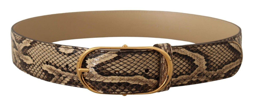 Dolce & Gabbana Brown Exotic Leather Gold Oval Buckle Belt 75 cm / 30 Inches, Belts - Women - Accessories, Brown, Dolce & Gabbana, feed-1 at SEYMAYKA