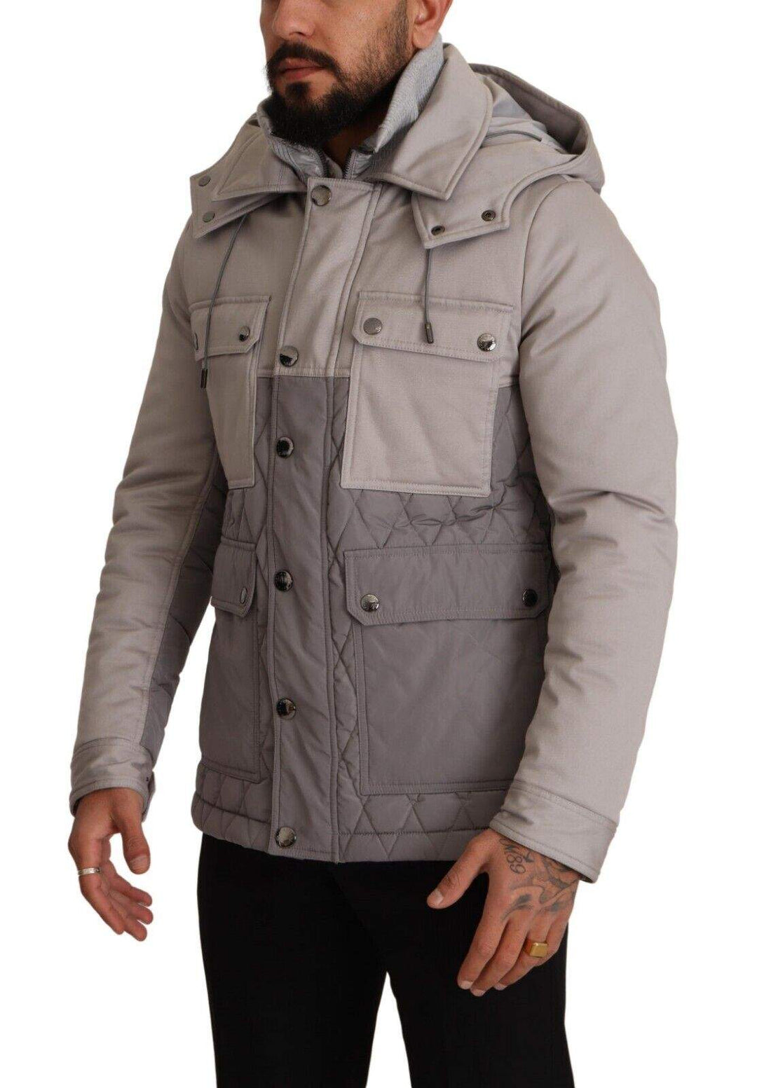 Dolce & Gabbana Gray Cotton Windbreaker Hooded Parka Jacket #men, Dolce & Gabbana, feed-1, Gray, IT48 | M, Jackets - Men - Clothing at SEYMAYKA