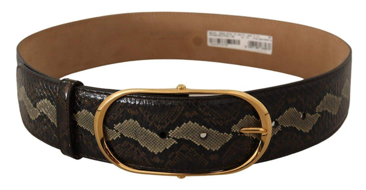 Dolce & Gabbana Brown Exotic Leather Gold Oval Buckle Belt 75 cm / 30 Inches, Belts - Women - Accessories, Brown, Dolce & Gabbana, feed-1 at SEYMAYKA