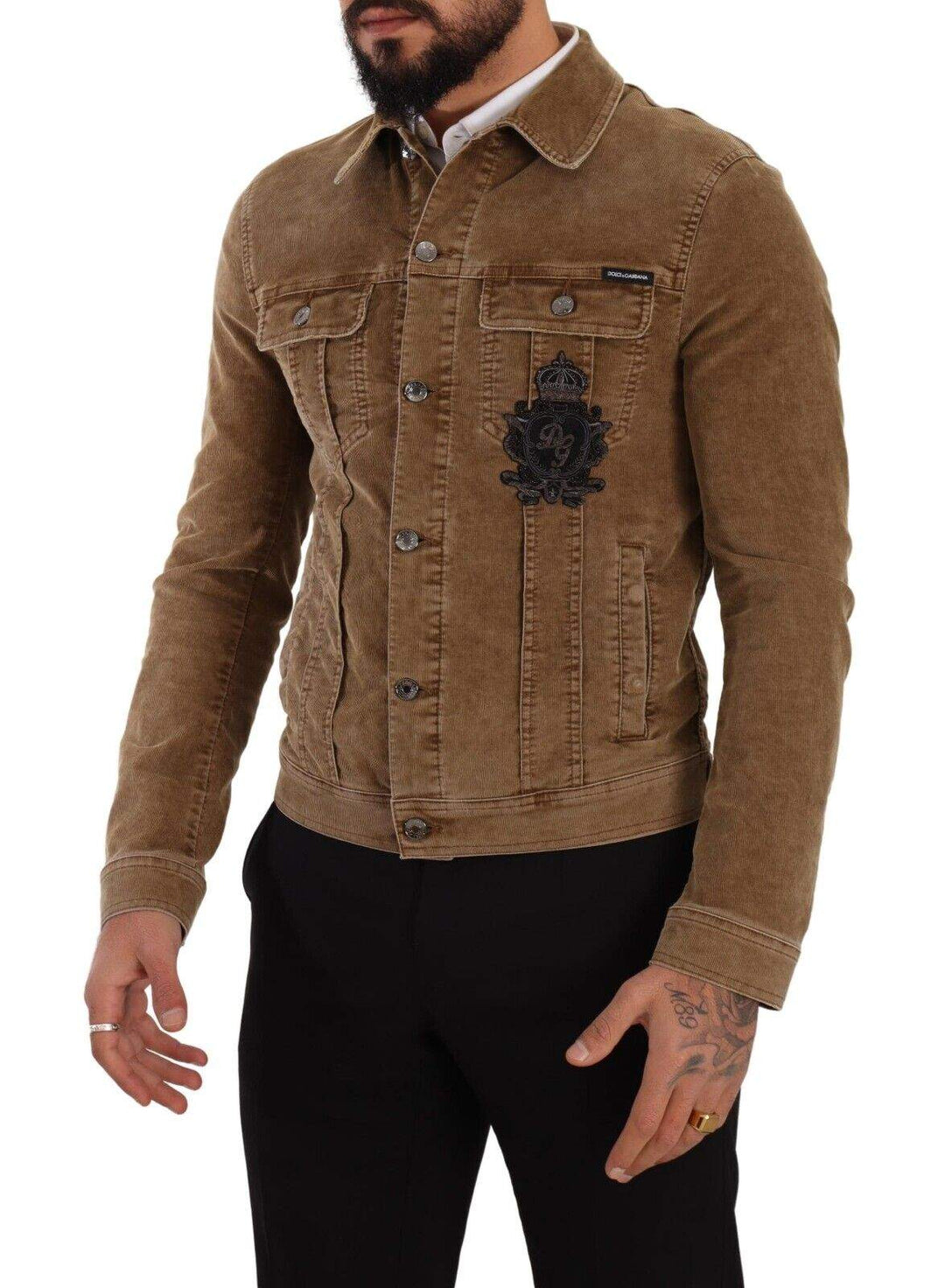 Dolce & Gabbana Brown Corduroy Cotton Logo Embroidery Jacket #men, Brown, Dolce & Gabbana, feed-1, IT48 | M, Jackets - Men - Clothing at SEYMAYKA