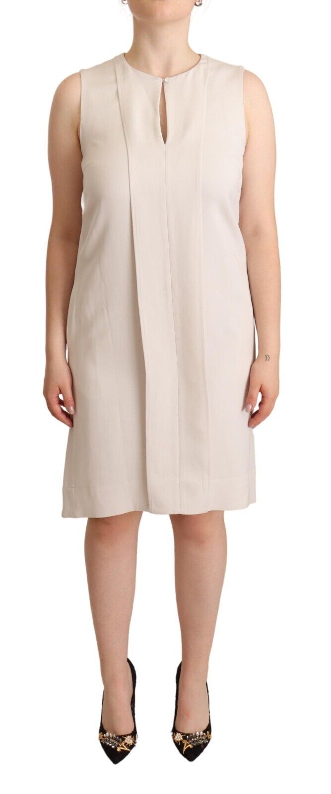 Peserico Beige Sleeveless Round Neck Knee Length Shift Dress