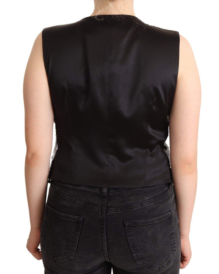 Dolce & Gabbana Black Sequin V-Neck Sleeveless Vest Tank Top Black, Dolce & Gabbana, feed-1, IT48|XXL, Vests - Women - Clothing at SEYMAYKA