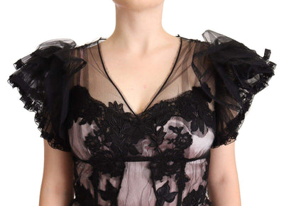 Dolce & Gabbana Black Pink Floral Lace A-line Midi Sheer Dress Black, Dolce & Gabbana, Dresses - Women - Clothing, feed-1, IT44|L at SEYMAYKA