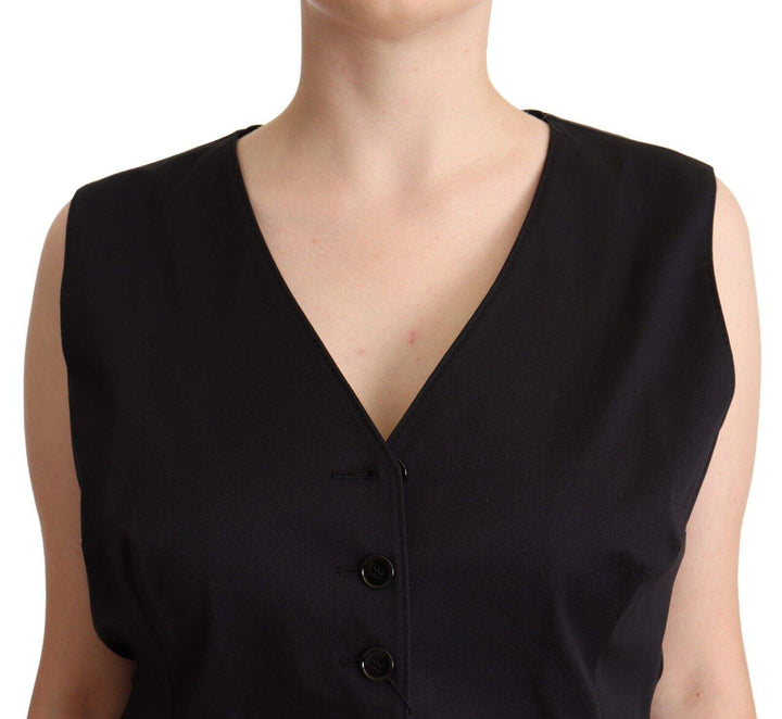 Dolce & Gabbana Black Button Down Sleeveless Vest Waiscoat Top Black, Dolce & Gabbana, feed-1, IT50|3XL, Tops & T-Shirts - Women - Clothing at SEYMAYKA